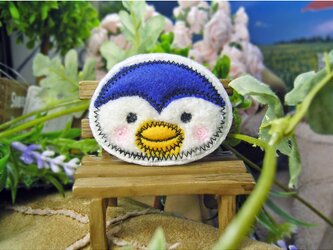 ★ほっぺにペンギン★もこもこワッペン★アイロン★白青ｆ6-1枚の画像