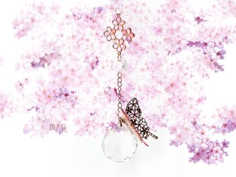 桜と蝶のサンキャッチャー　スワロフスキー　8558　大玉3センチ　バタフライ&チェリーブロッサムの画像