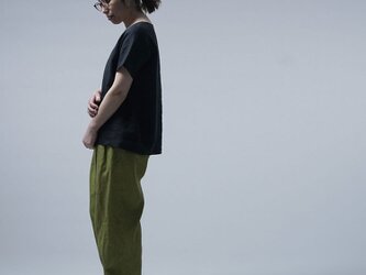 【Lサイズ】【wafu】ふわっと 軽くやさしい 雅亜麻 Linen Top リネンTシャツ /黒色 p015a-bck1-Lの画像