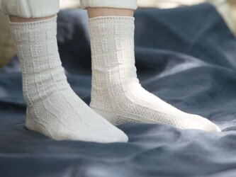 Organic Cotton＆Linen レース編みソックス【オフホワイト】の画像