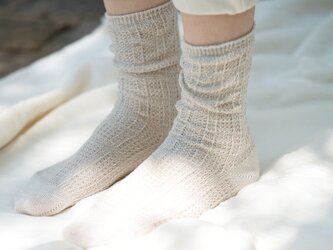 Organic Cotton＆Linen レース編みソックス【グレーベージュ】の画像