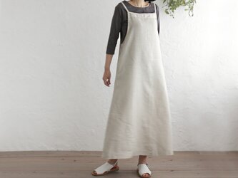 リネン サロペット タブリエ風リボンスカート （ナチュラルベージュ）SK03の画像
