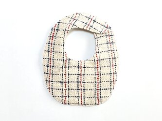 両面手織りベビースタイ（オーガニックコットン100％）リバーシブル：レッドとネイビーの格子＆グレーの画像