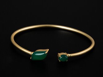 ＜受注制作＞ グリーンカルセドニーのバングル　上品　シルバー　B002