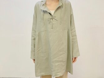 en-en ・リネン前結びビッグなプルオーバー・くすみ薄草色の画像