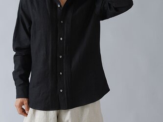 【wafu】【受注製作】超高密度リネン ピンタックシャツ やや薄地 60番/ブラック t032k-bck1の画像