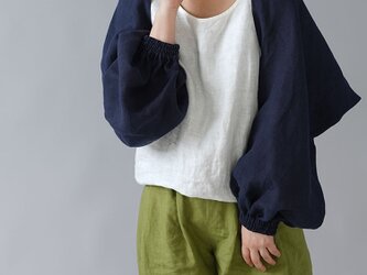 【wafu】リネン ボレロ 袖くしゅカーデ リネンカーディガン 先染め中厚/ネイビー h001f-neb2の画像