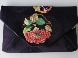 花のアンティーク刺繍帯　数寄屋クラッチバッグの画像