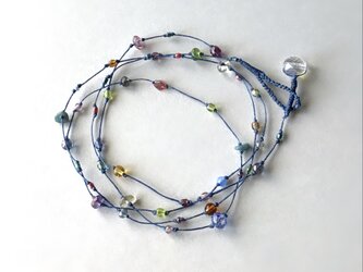 ふきよせ ネックレス［紫陽花色］／ワックスコード, ガラスビーズ, 天然石の画像