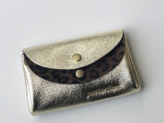 ピッグスキンの小さなお財布ゴールド×レオパード柄茶の画像