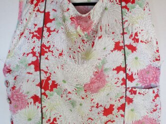 ５５８１　菊の花柄の着物で作ったベスト　＃送料無料の画像