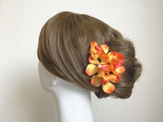 オレンジの蘭のUピン（PA　S:4本セット）髪飾り　浴衣　髪飾り　オレンジ　モカラ　ラン　の画像