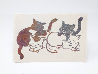 ギルディング和紙葉書　4匹の猫　黄混合の画像