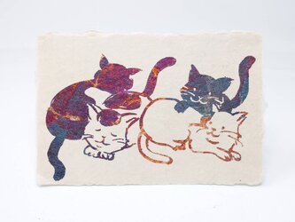 ギルディング和紙葉書　4匹の猫　赤混合の画像