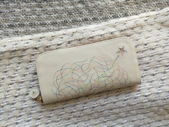 刺繍革財布『流れ星』クリーム色（ヤギ革）☆Slimラウンドファスナー☆の画像