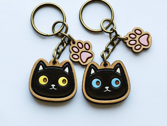 『田田製作所』手作り キーホルダー  黒猫の画像