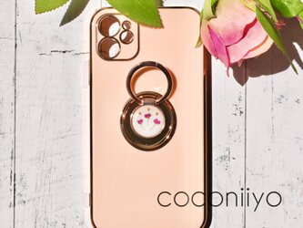 ＜NEWデザイン＞ iPhoneケース スマホケース リング付き 押し花 ドライフラワー 可愛い ピンク アリッサムの画像