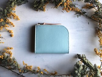《受注生産品》ペールブルー L字ファスナー小さい財布 〜イタリアンシュリンクレザー×栃木ヌメ〜の画像