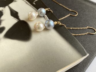 14KGFアコヤバロックパールU字アメリカンチェーンピアスUnique Pearlsの画像