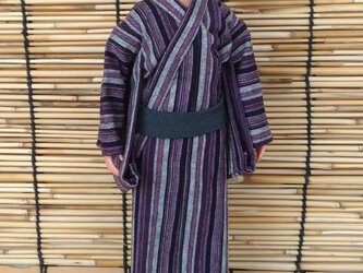「滝縞の浴衣…黒紫」28cm男子ドール浴衣の画像