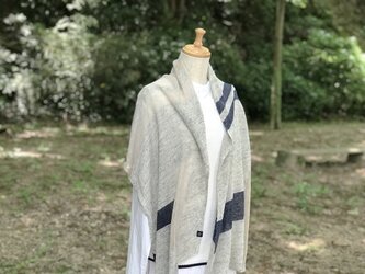 フレンチリネンのストール See-through panel Gray/Navyの画像