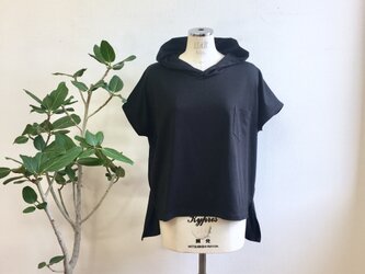 ありそうでなかった❤️パーカーフード付きドルマン袖Tシャツ　黒（サイズフリーL〜 L L）の画像