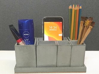 卓上整理ボックス／デスクオーガナイザー／スマホスタンド　コンクリート製 -コンクリート/モルタル/セメント雑貨-の画像