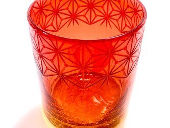 琉球ガラス　ロックグラス　千代紙　赤の画像