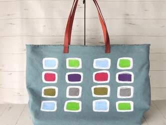 国産帆布のトートバッグ　Lサイズ　＊パレット＊グレイッシュブルー＊　受注製作の画像