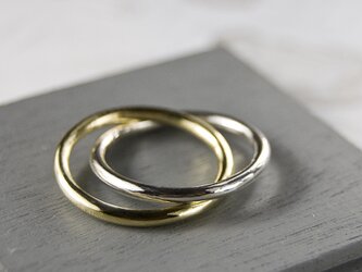 シルバー×真鍮2連プレーンリング 2.0mm幅 鏡面×2.0mm幅 鏡面｜SV×BS RING｜528の画像
