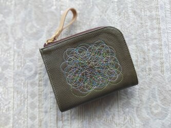 刺繍革財布『Parade』カーキGREEN（牛革）二つ折り☆ミニ財布☆の画像