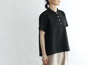 リネン スタンドカラー プルオーバーシャツ （ブラック）の画像