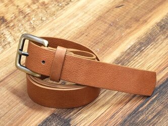 上質で柔らかい牛ヌメ革 ベルト 一枚革 【キャメル】 ベジタブルタンニン鞣し 牛革 本革 HAK047の画像
