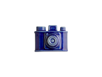 陶器ブローチ カメラ コバルトの画像