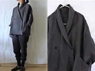 【受注制作】濃チャコールグレー/薄手天日干し60リネン　ローブシャツコート(ハーフ)の画像