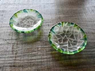 ガラス小皿 ２枚組 mosaic/greenの画像