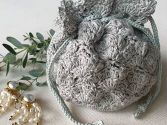 コットン糸　かぎ針編み　まん丸巾着　クロシェット　かぎ針　鍵編み　編み物　編物の画像