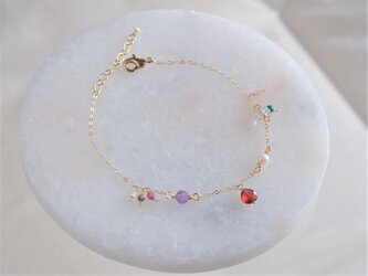 Granatepli bracelet：天然石ブレスレット　レッドガーネット×ルビー×アメジスト×ルビー×オプシディアンの画像
