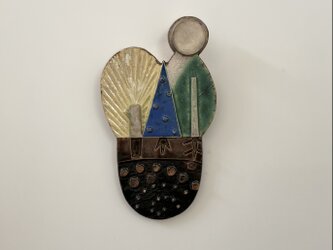 陶器の壁飾り　「太陽と月と木と　Ⅱ」の画像