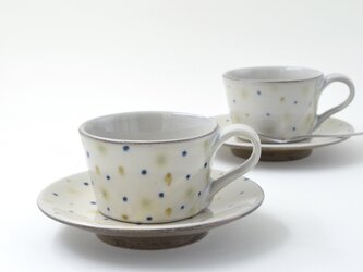 三彩水玉柄のカップ＆ソーサーの画像