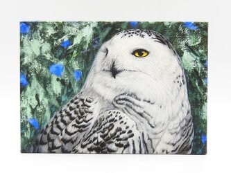 絵画パネル 「森の隠者」白フクロウ A5サイズ 全面ニス塗装の画像