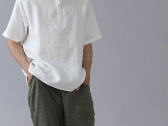 【Mサイズ】【wafu】自分用に3枚いきます。リネンスタンドカラーシャツ 半袖 男女兼用/ホワイト t038k-wht1-Mの画像