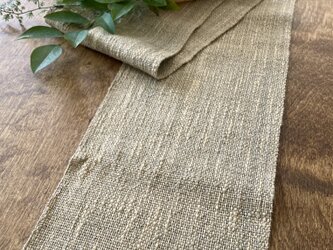 フキの葉染め手織りテーブルランナー　〜緑を感じる灰汁色と淡くて渋い砥粉色〜の画像