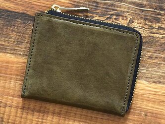 姫路産 馬革 コードバン ミニ財布 整理しやすい L字ファスナー コンパクト オリーブ 本革 JAW015の画像