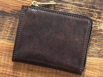 姫路産 馬革 コードバン ミニ財布 整理しやすい L字ファスナー コンパクト チョコ 本革 JAW015の画像