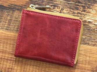 姫路産 馬革 コードバン ミニ財布 整理しやすい L字ファスナー コンパクト ワインレッド JAW015の画像