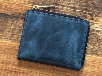 姫路産 馬革 コードバン ミニ財布 整理しやすい L字ファスナー コンパクト ネイビー 本革 JAW015の画像