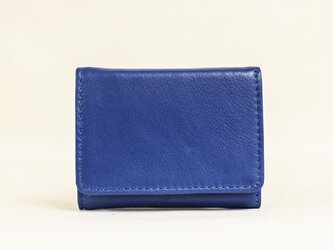手のひらサイズの 三つ折りコンパクト財布 手に馴染むサイズ感 10箇所収納 本革 ギフト ブルー TOW001の画像