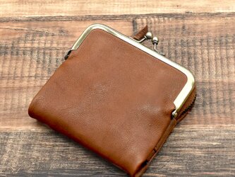 がま口 二つ折り財布 柔らかいヌメ革 コイン仕切り 牛革 本革 ベジタブルタンニン ブラウン HAW022の画像