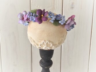 〈染め花〉ドール用すみれと勿忘草の花冠（L・パープル）の画像